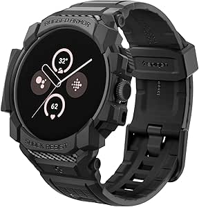 Spigen Rugged Armor Pro Case with Strap Band Compatible with Google Pixel Watch 3 45mm - Matte Black