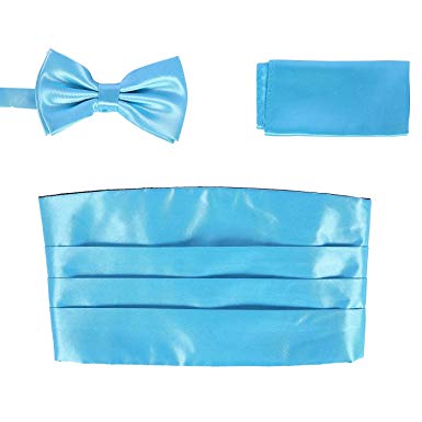 HDE Tuxedo Set Men's Formal Satin Blend Bow Tie, Cumberbund, and Pocket Square