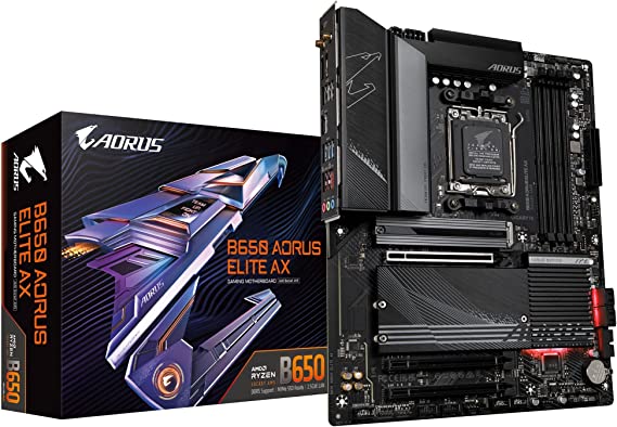 GIGABYTE B650 AORUS Elite AX (AM5/ LGA 1718/ AMD B650/ ATX/ 5-Year Warranty/ DDR5/ M.2/ PCIe 5.0/ USB 3.2 Gen2X2 Type-C/WiFi 6E/ 2.5GbE LAN/Q-Flash Plus/EZ-Latch/Gaming Motherboard)