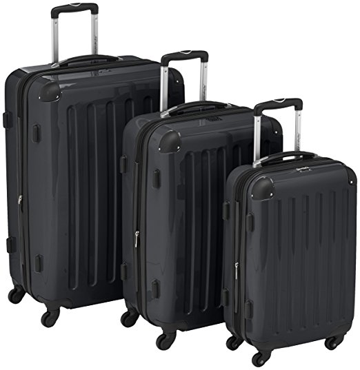 HAUPTSTADTKOFFER - Alex - Set of 3 Hard-side Luggages Glossy Suitcase Hardside Spinner Trolley Expandable (S, M & L) Black