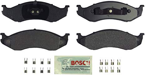 Bosch BE477H Blue Disc Brake Pad Set with Hardware for Select Jeep Cherokee, Comanche, Grand Cherokee, Grand Wagoneer, TJ, Wagoneer, and Wrangler Vehicles - FRONT