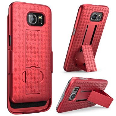 Galaxy S6 Case, i-Blason Transformer Slim Hard Shell Holster Case Combo with Kickstand and Locking Belt Swivel Clip for Samsung Galaxy S6 (Red)