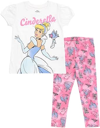 Disney Princess Frozen Moana Little Mermaid Floral Girls T-Shirt & Leggings Outfit Set Toddler to Big Kid Sizes (2T - 14-16)