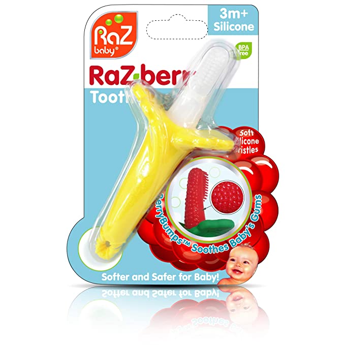 RaZberry Baby Teether & Toothbrush/BerryBumps Soothe and Massage Sore Gums/Perfectly Sized 100% Silicone
