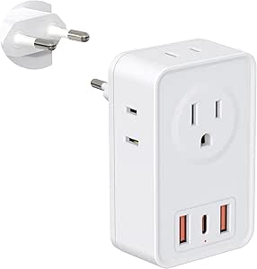 European Travel Plug Adapter, Maxpw US to Europe Plug Adapter with 4 AC Outlets 3 USB Charger (1 USB C Port), Type C International Power Adaptor to Italy Spain France Portugal Iceland Germany