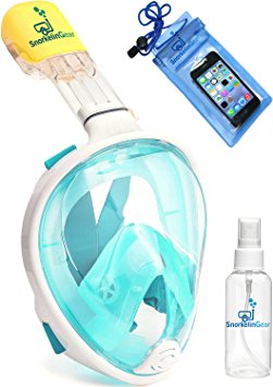 SnorkelinGear V2.0 2017 Full Face Snorkel Mask Set for Adults and Children, Easybreath Snorkeling Gear with 180 Sea View with Universal Waterproof Case and Anti-Fog Spray