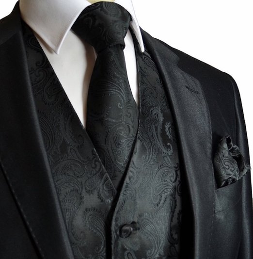Men's 3pc Paisley Vest NeckTie Pocket Square Set For Suit or Tuxedo