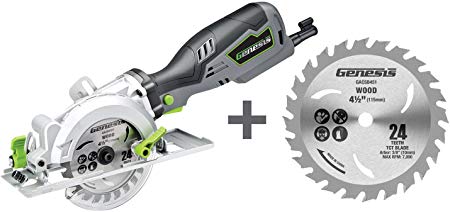 Genesis GCS545C 5.8 Amp 120 Volt 4-1/2 in. Control Grip Compact Circular Saw with Additional Genesis GACSB451 24T TCT Saw Blade