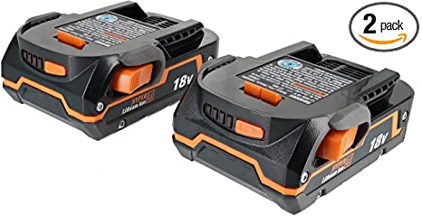 Ridgid Genuine OEM AC840085 Twin Pack of 1.5 Amp Hour 18V Compact Lithium Ion Power Tool Battery with Onboard Fuel Gauge and Flat Standing Base (2 Batteries)