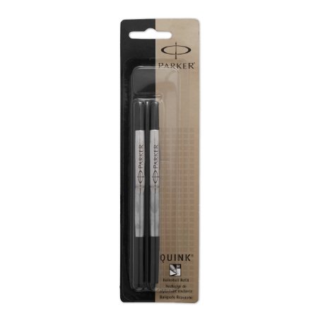 Parker Quink Ink Refill Cartridges for Rollerball Pens Medium Point Black 2-Pack 3221531
