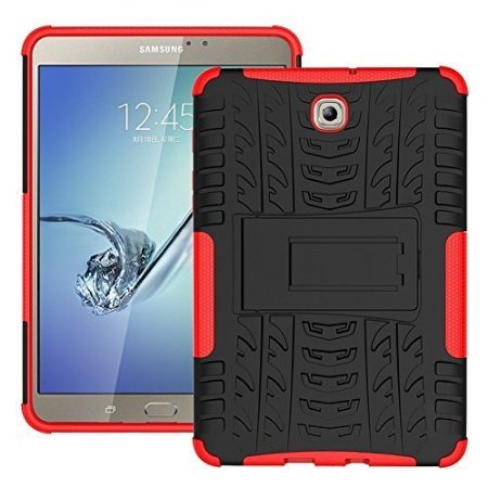 DWay 8.0" Tab S2 T710 Case Hybrid Armor Design with Stand Feature Detachable Dual Layer Protective Shell Hard Back Cover Case for Samsung Galaxy Tab S2 8.0inches SM-T710 / T715 (Red)