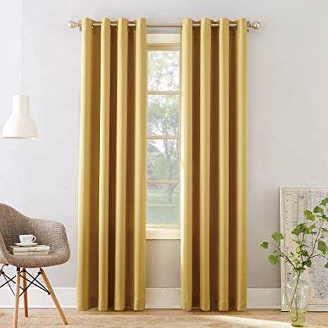 Sun Zero Barrow Energy Efficient Grommet Curtain Panel, 54" x 84", Flax Yellow