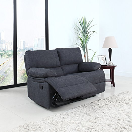 Classic and Traditional Dark Grey Fabric Oversize Recliner Loveseat (2 Seater)