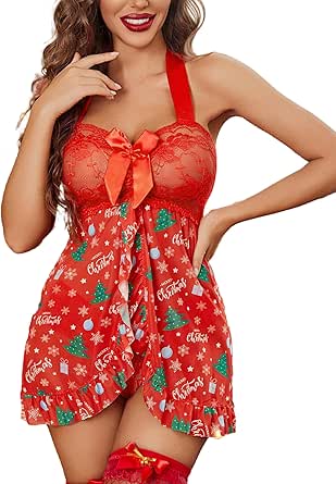 Avidlove Lingerie for Women Lace Babydoll Open Front Sleepwear Halter Nighty Chemsie XS-5XL