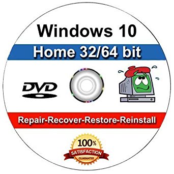 Windows 10 - 32/64 Bit DVD SP1, Supports HOME Edition. Recover, Repair, Restore or Re-install Windows to Factory Fresh!