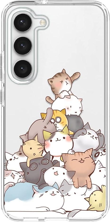 Blingy's Samsung Galaxy S23 Plus Case, Fun Cat Design Cute Animal Cartoon Style Transparent Soft TPU Protective Clear Case Compatible for Samsung Galaxy S23 Plus 6.6 Inch (Cat Pile)