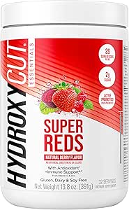 Hydroxycut Essentials Super Reds | Superfood Powder | Vitamin C & Zinc for Immune Support | Probiotics | 26 Superfood Blend | Soy, Gluten and Dairy Free (32 Servings)