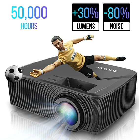 Portable Mini LED Home Theater Projectors, ZOOKKI Multimedia Video Projector +30% Lumens for 360º Display, Support 1080P HDMI USB VGA AV TV Laptop Games(iPhone Android Smartphones)