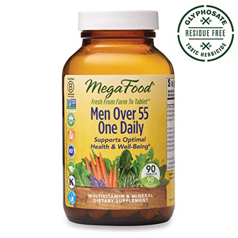 MegaFood - Men Over 55 One Daily, Multivitamin Support for Healthy Energy Production and Immunity with Vitamins C and D3, and Methylated Folate and B12, Vegetarian, Gluten-Free, Non-GMO, 90 Tablet