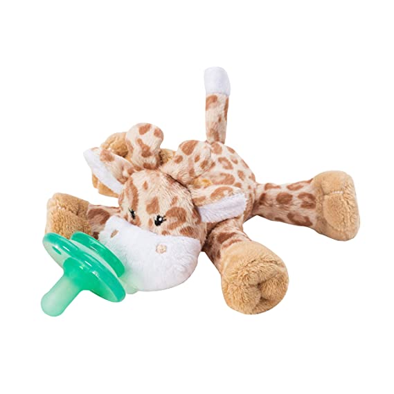 Nookums Paci-Plushies Buddies - Pacifier Holder - Adapts to Name Brand Pacifiers, Suitable for All Ages, Plush Toy Includes Detachable Pacifier (Brown Giraffe)