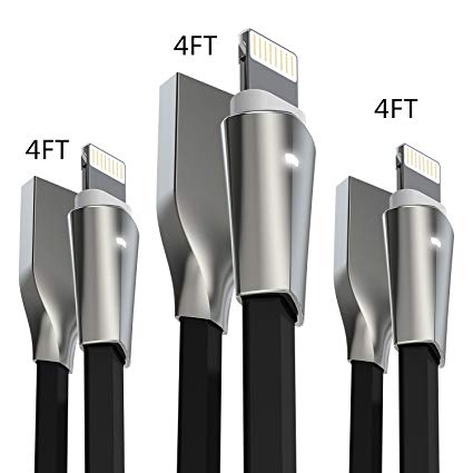 iPhone Cable , Aimus 3 Pack 4FT 4FT 4FT Zinc Alloyed Lightning to USB Charging Charger Cable Lead for iPhone X/8/8 Plus, iPhone 7/7 Plus, iPhone 6/6S/6 Plus/6S Plus, iPhone 5/5S/5C/SE, iPad Mini 2 3 4 Air iPod IOS10 and More (Black)