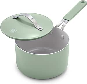 GreenLife Dream 2QT Saucepan with Lid, PFAS-Free, PFOA-Free, Dishwasher Safe, Oven Safe, Stay-Cool Handle, Sage Green