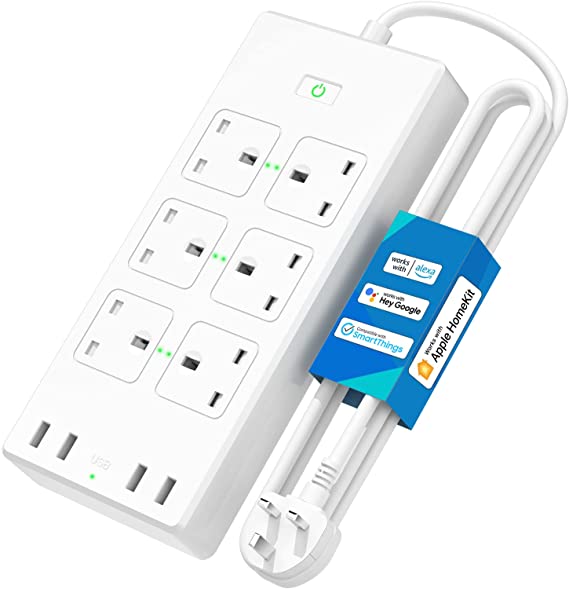 meross WIFI Power Strip, 6 AC Outlets 4 USB Ports Extension Lead, Compatible with Apple Homekit SmartThings Alexa Google Home, Voice/Remote Control Surge Protector with USB, 2.4GHz, 6ft Cord Long