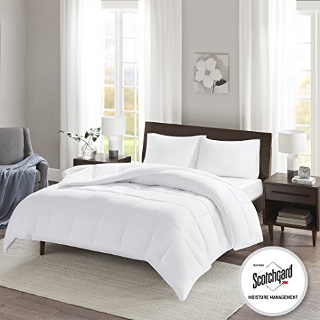 3M Plush Microfiber Overfilled Down Alternative Comforter 3M Scotchgard Waterproof - Anti-Dust Mite - Duvet Insert - Full/Queen - Bleached White - Diamond Quilted - Hypoallergenic - All Season