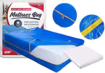 LEVARARK Mattress Bag For Moving and Storage | Queen Size Double Cover | Heavy Duty Tarp Plus 4 Mil Thick Plastic Mattress Protector | Sturdy Reuasable Material | 8 Handles and Strong Zipper Closure