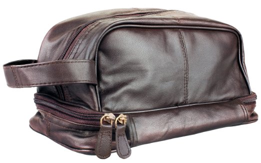 Genuine Leather Dopp Kit Shaving Accessory Toiletry Travel Bag for Men (Vintage Brown)