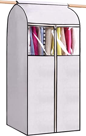 MISSLO 54" Hanging Garment Bags for Storage Well Sealed Clothes Dust Cover with Large Clear Window and 3 Zippers Opening for Suit Coat Closet Rack (Frameless)