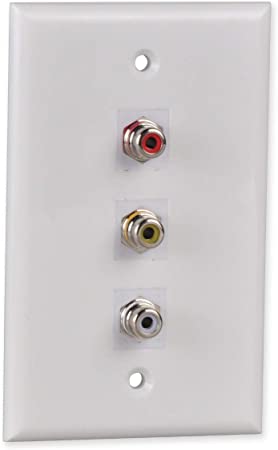 RCA Wall Plate, HTTX White 3-Port RCA Wall Plate with Removable F/F RCA Keystone Jack Inserts for Composite Audio/Video