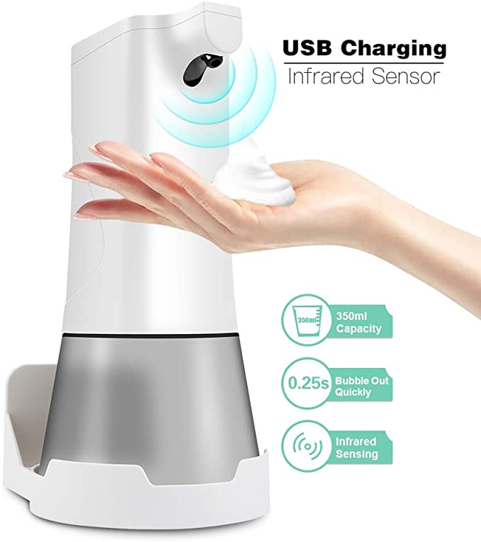 Evershop USB Rechargeable Automatic Foaming Soap Dispenser, 350ml Touchless Foaming Soap Dispenser Hand Free Countertop Soap Dispensers Automatic Soap Pump for Bathroom Kitchen Home Hotel Clinic (Whit