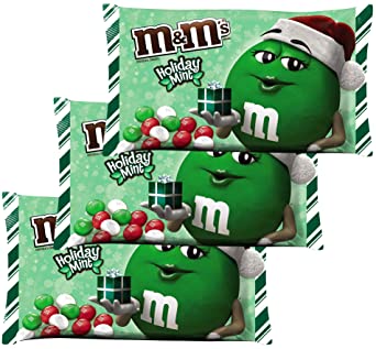 M&M's Mint Chocolate, Holiday Mint Red, Green and White Candies, 9.2 Ounce Bags 3 Pack