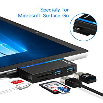 Rocketek Memory Card Reader, Surface Go USB C Hub Adapter with SD/Micro SD Card Reader Dual USB 3.0 Ports SD/TF Card Reader Writer, Multi-Port Data Hub Type C Docking Station for Microsoft Surface Go