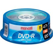 Maxell 16X Write-once DVD-R Spindle - 15 Pack 638006