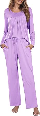 Ekouaer Pajamas for Women Set Soft Sleepwear Fall Long Sleeve Top With Pants Comfy 2 Piece Pjs Loungewear