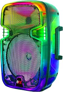 QFX 8" Portable Rechargable Bluetooth PA Karaoke Loud Party Speaker up to 5 Hour Playtime | Bluetooth 5.3, TWS, USB Port, TF, AUX, FM Radio, 360 Degree Translucent Motion Party Lights | TMS-853