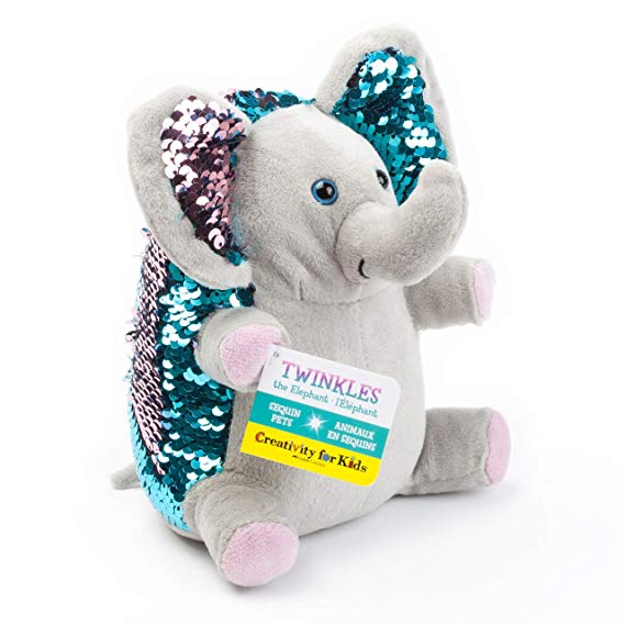 Creativity for Kids Mini Sequin Pets - Twinkles The Elephant Plush Toy - Weighted Sensory Toys for Kids