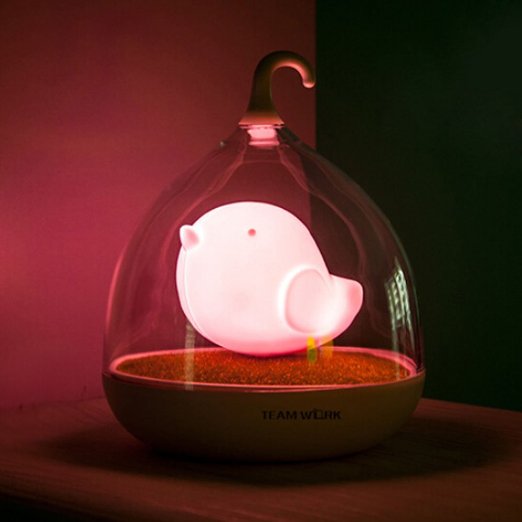 WOM-HOPE® Children‘s Night Lights Hand-held Design Touch Sensor Vibration Birdcage Lamp Bird Night Lights - Charging - for Kids, Baby ,Valentines Gift,Outdoor Lamp (Pink)