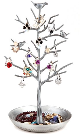 WELL-STRONG Earring Ring Holder Necklace Bird Decoration Jewelry Tower Tree for Girl Silver