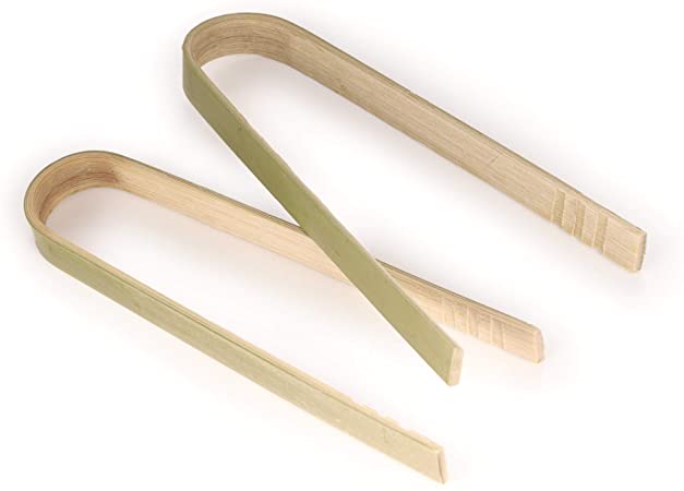 BambooMN Brand - 3.9" Mini Bamboo Disposable Tongs - Toast Tongs - 20pcs
