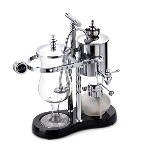 Diguo Belgian/Belgium Luxury Royal Family Balance Siphon/Syphon Coffee Maker. Elegant Double Ridged Fulcrum with Tee handle (Classic Silver)