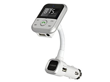 SolidPin Car MP3 Audio Player Bluetooth FM Transmitter Wireless FM Modulator Radio Adapter Car Kit Hands-free LCD Display USB Charger for iPhone iPad Samsung LG Motorola Android Cell Phone - Silver