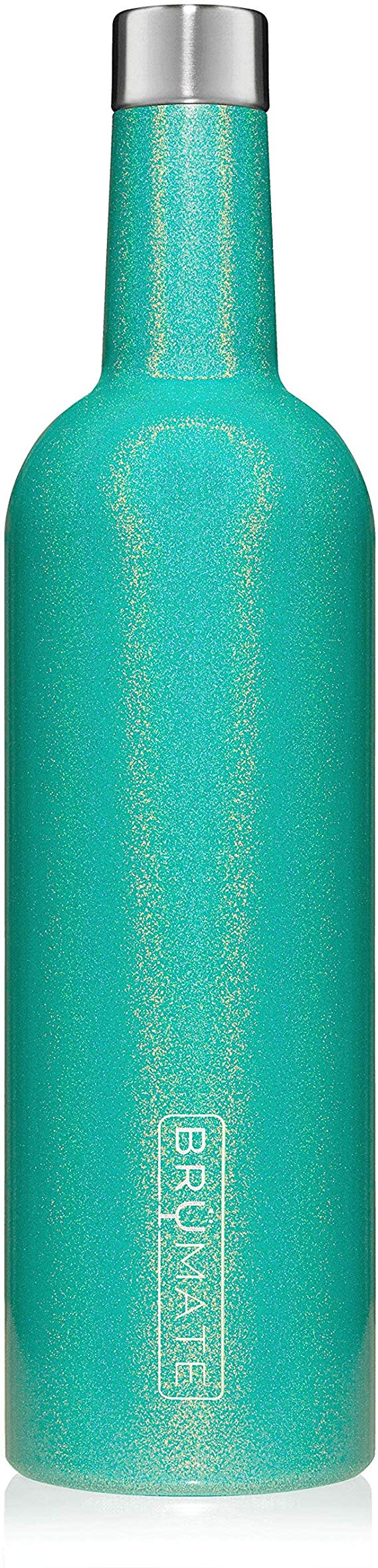 BrüMate Winesulator 25 Oz Triple-Walled Insulated Wine Canteen Made Of Stainless Steel, 24-hour Temperature Retention, Shatterproof, Comes With Matching Silicone Funnel (Glitter Peacock)