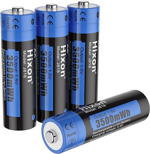 Hixon Rechargeable AA Batteries, 3500mWh(2330mAh) high Capacity AA Battery,1.5V Constant Output,AA Rechargable Batteries,4 Counts Lithium AA Batteries Rechargeable,1600 Cycles,CE/ROHS/PSE Certified
