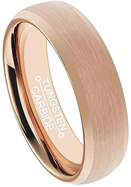 Mens 6mm Rose Gold Tungsten Carbide Ring Fashion Wedding Engagement Band Matte Finish Domed Comfort Fit