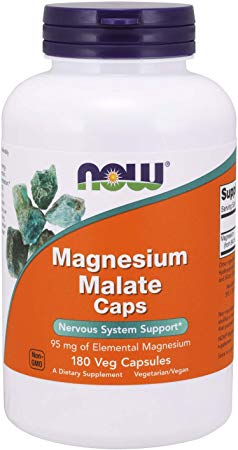 Now Supplements, Magnesium Malate Caps with 95 mg of Elemental Magnesium, Nervous System Support*, 180 Veg Capsules