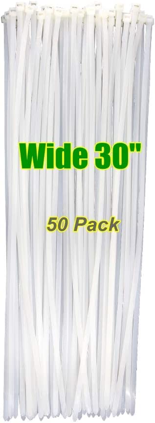 Wide Strong 30 Inch White Clear Color 50 Pack Cable Ties, Nylon Plastic Long Cord Ties Management, Organizing Home Office Gardening Protect Binding Large Projects (30" White,120LBS,50 Pieces)