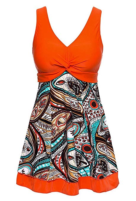 Wantdo Women's Plus Size Swim Dress Modest Swimsuit Vintage Peacock One Piece Swimwear